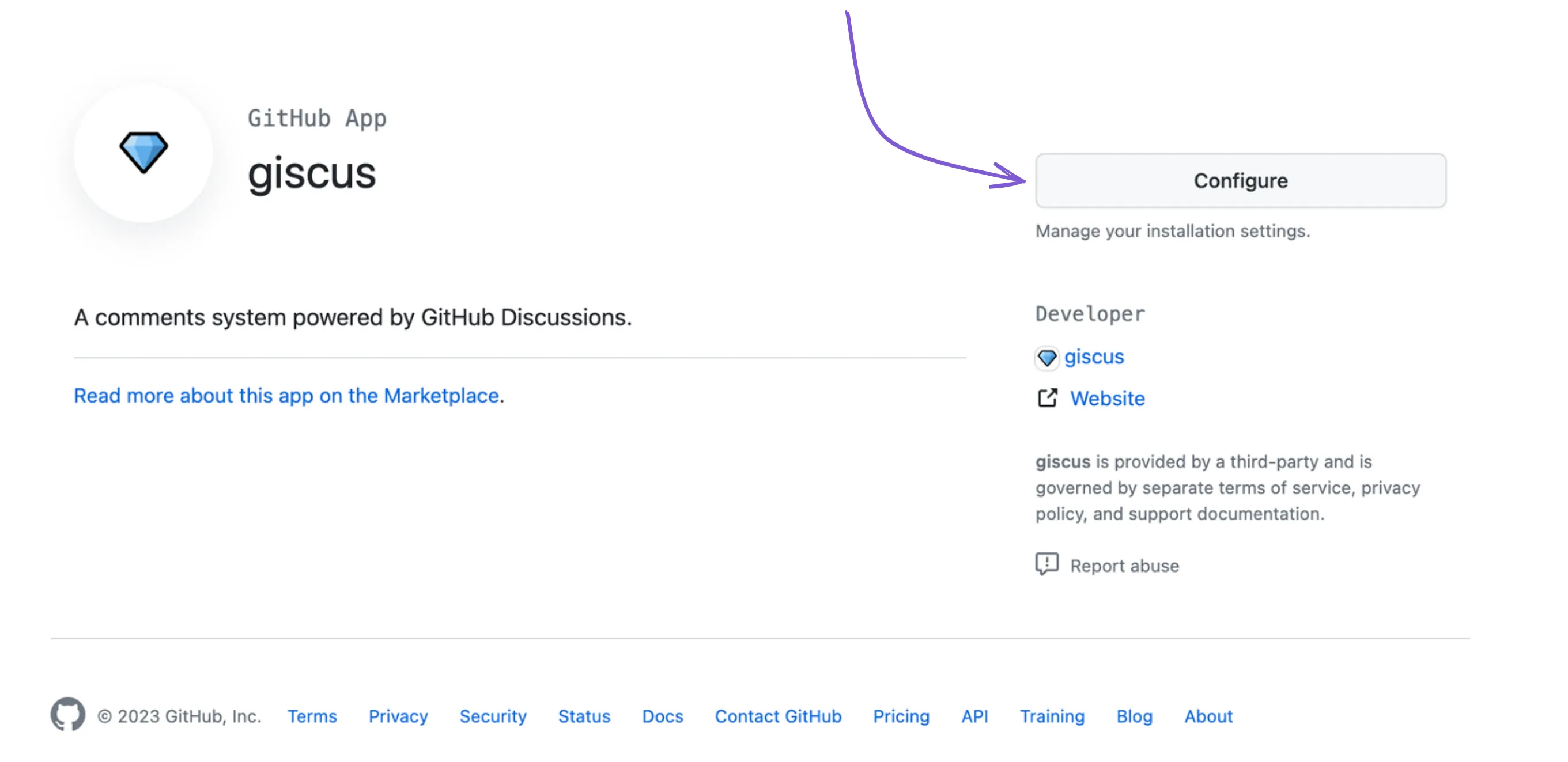 Giscus app page in GitHub Marketplace