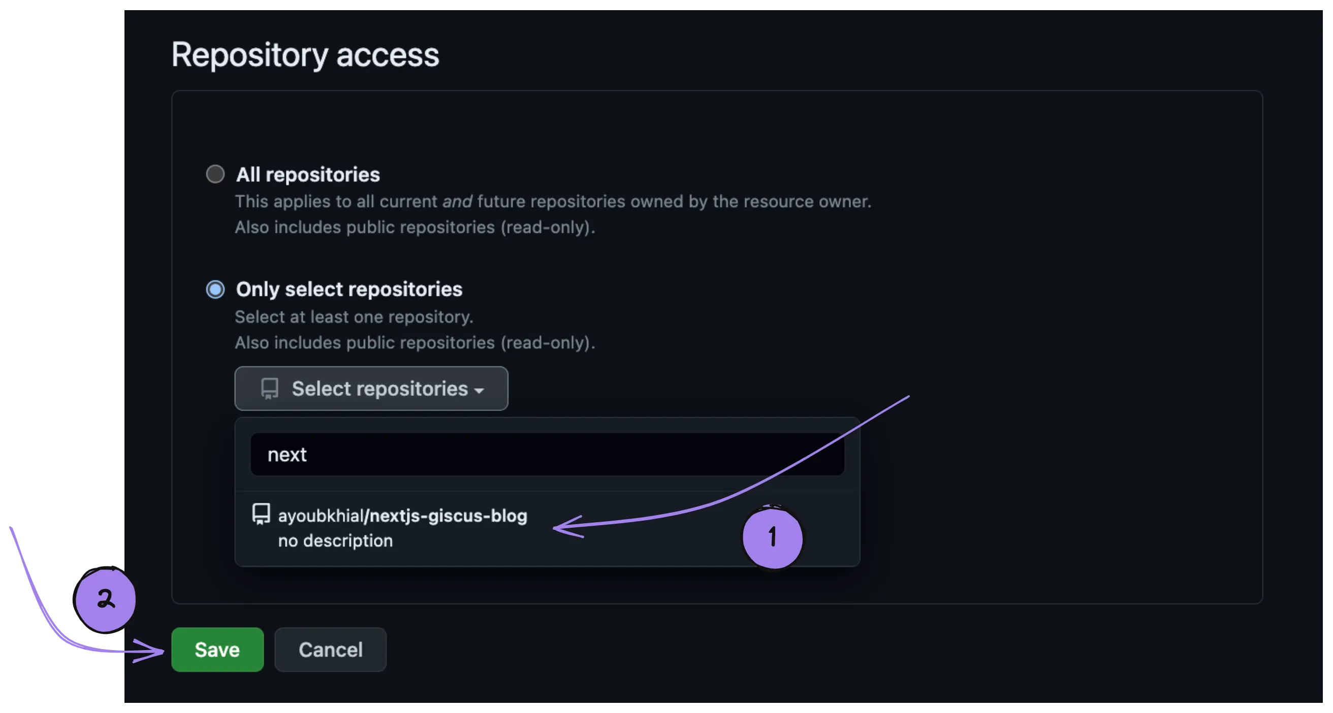 Giscus app repository access in GitHub Marketplace