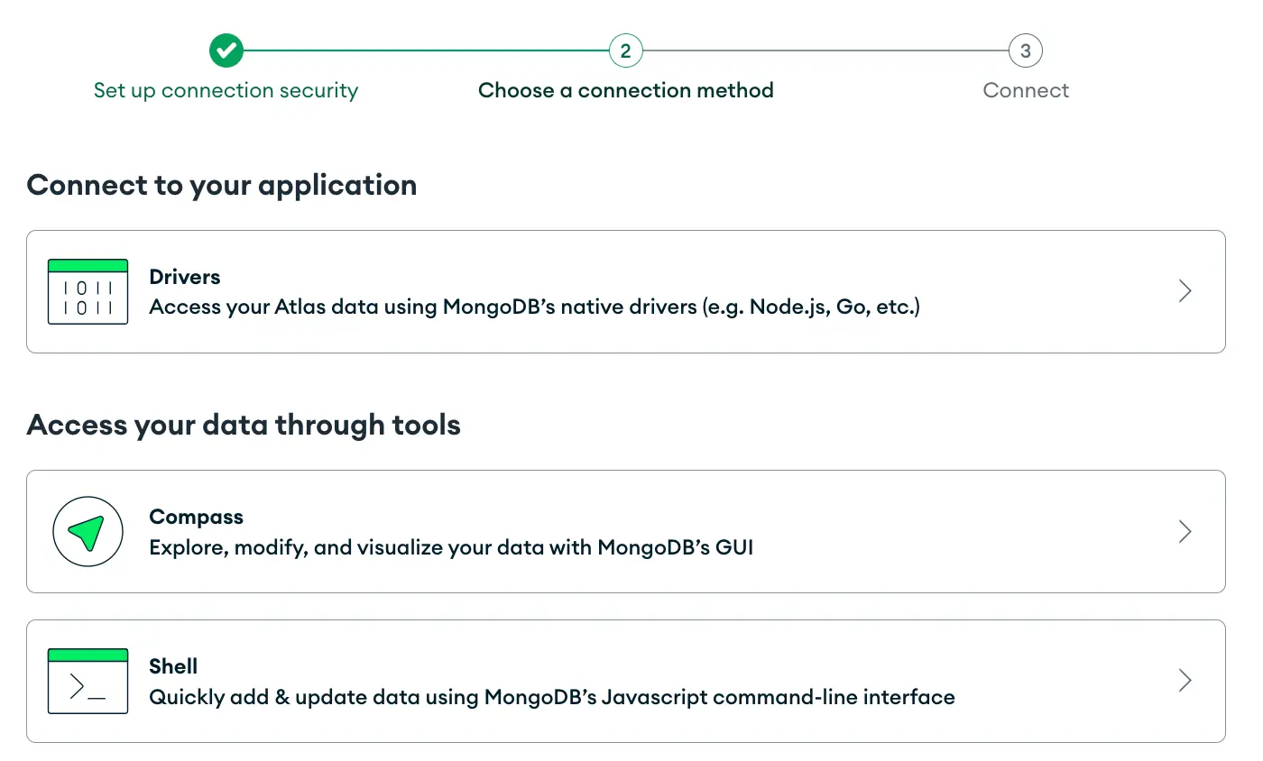 MongoDB Atlas - Connection method